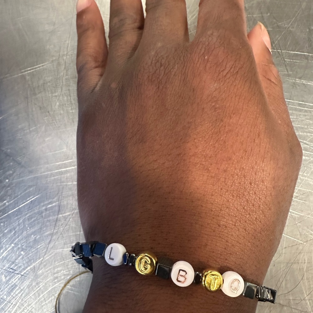 LGBTQ Beaded Bracelet with Black and Gold Accents